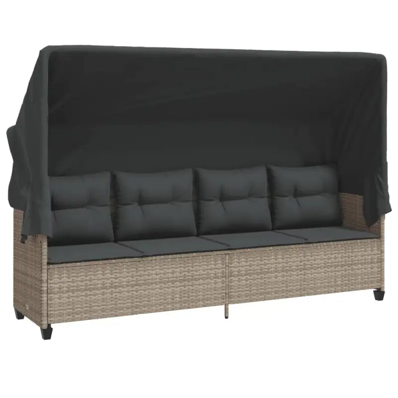 Gepoedercoat staal tuinset met poly rattan en uitschuifbare luifel - Tuinsets