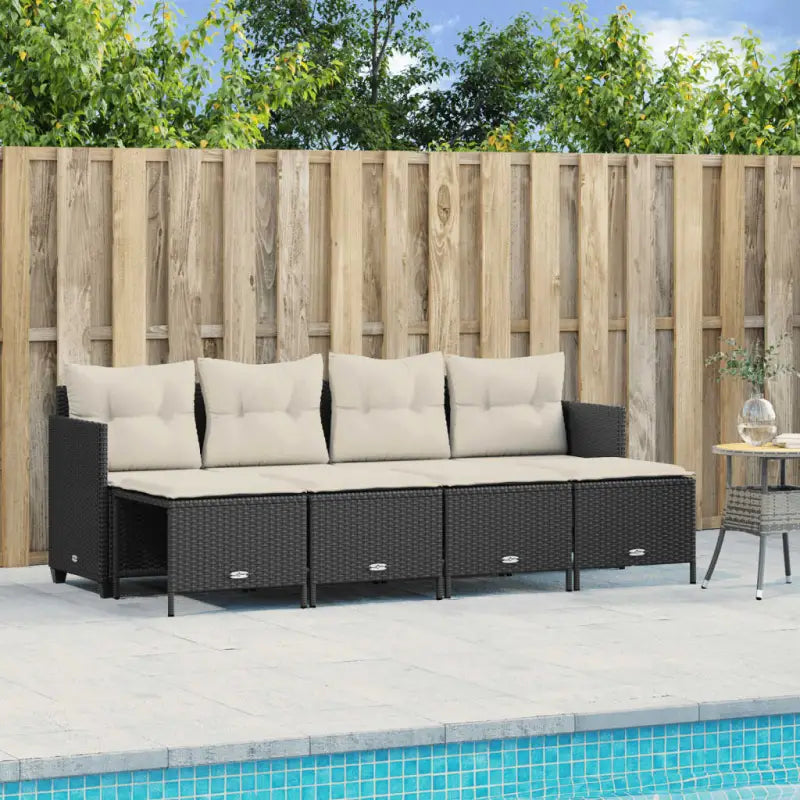 Gepoedercoat staal tuinset met poly rattan en uitschuifbare luifel - Zwart / zonder luifel - Tuinsets