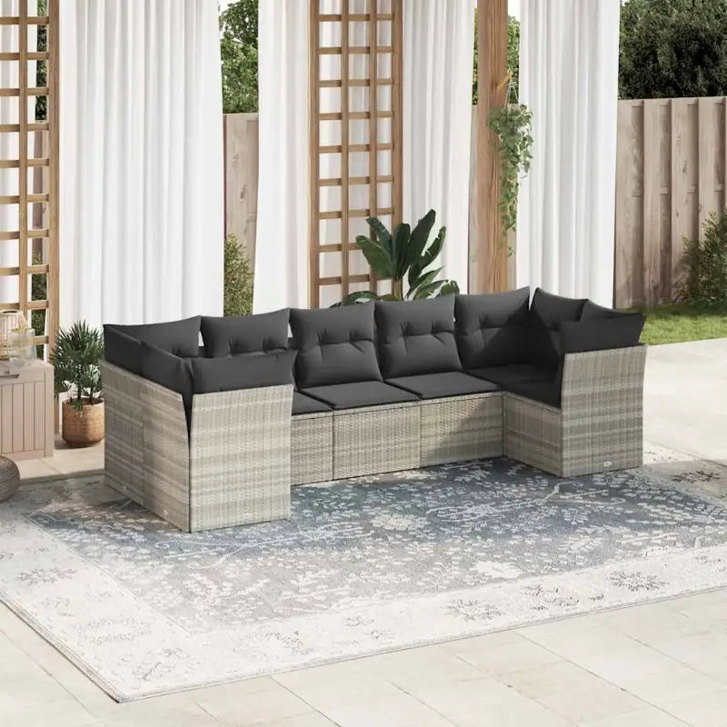 Gepoedercoat staal tuinset met poly rattan for een comfortabele zitervaring - Lichtgrijs - Tuinsets