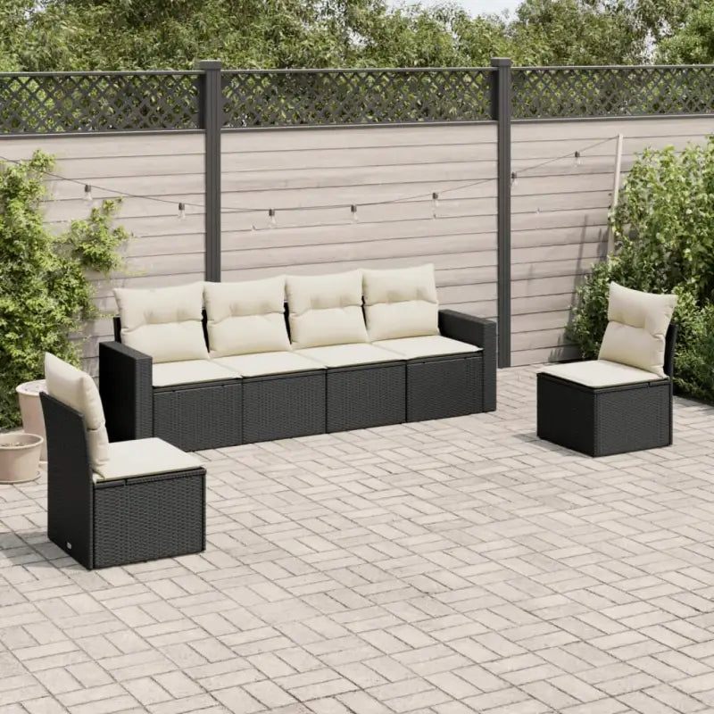 Gepoedercoat staal Tuinset met poly rattan voor comfortabele zitervaring - Zwart en crème / Zonder tafel - Tuinsets