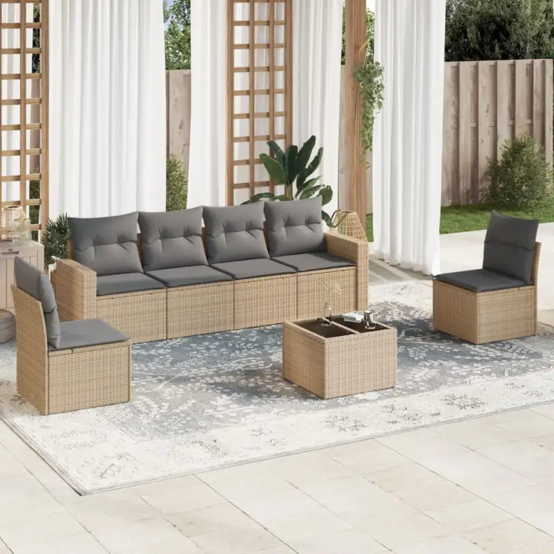 Gepoedercoat staal Tuinset met poly rattan voor comfortabele zitervaring - Beige en grijs / Met tafel - Tuinsets