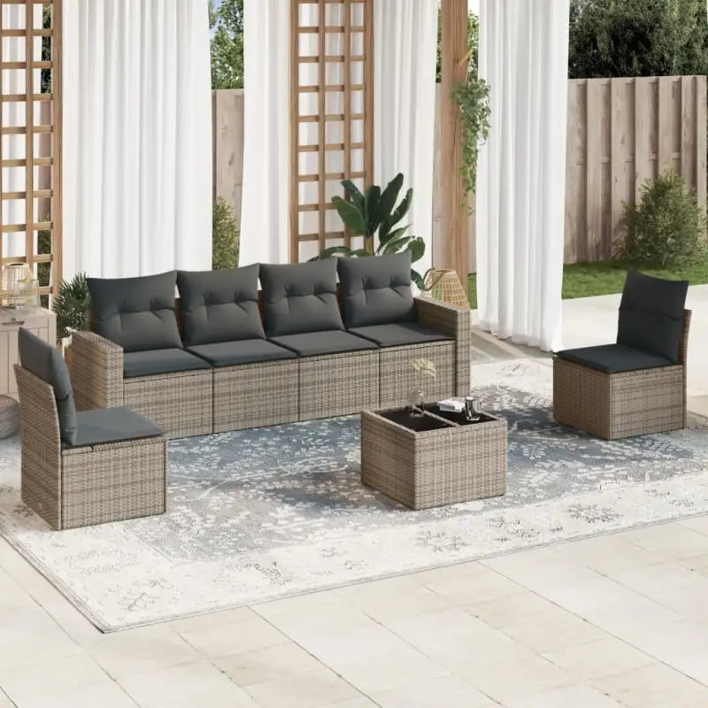 Gepoedercoat staal Tuinset met poly rattan voor comfortabele zitervaring - Grijs / Met tafel - Tuinsets