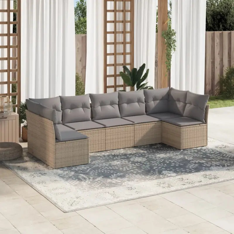 Gepoedercoat staal tuinset met poly rattan voor een comfortabele zitervaring - Beige en grijs / Zonder tafel - Tuinsets