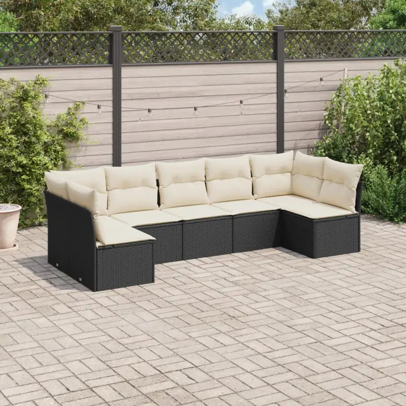 Gepoedercoat staal tuinset met poly rattan voor een comfortabele zitervaring - Zwart en crème / Zonder tafel - Tuinsets
