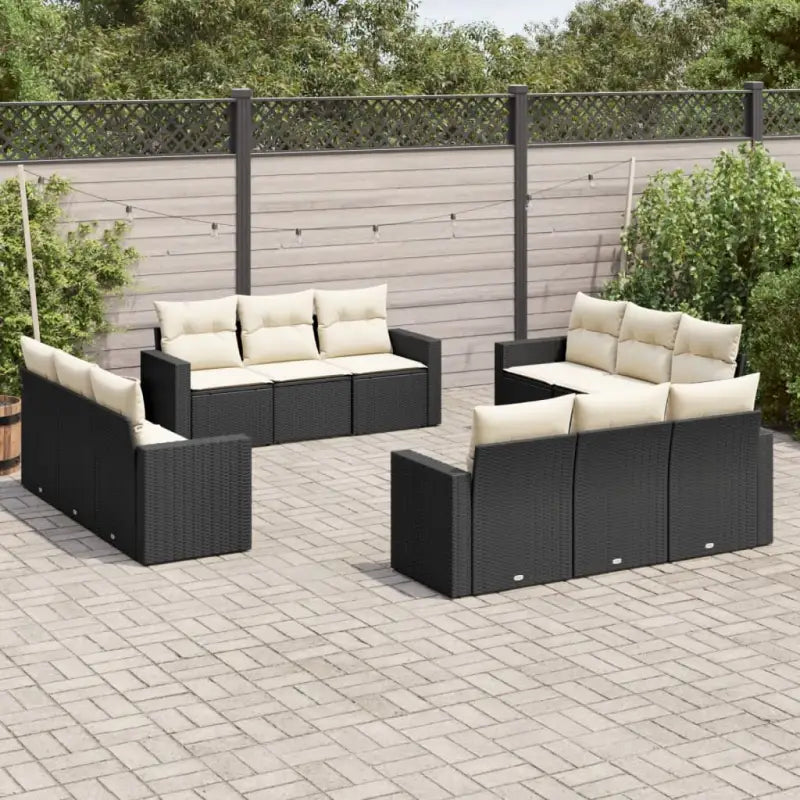 Gepoedercoat staal tuinstoelset met poly rattan voor een comfortabele zitervaring - Zwart en crème / Zonder tafel