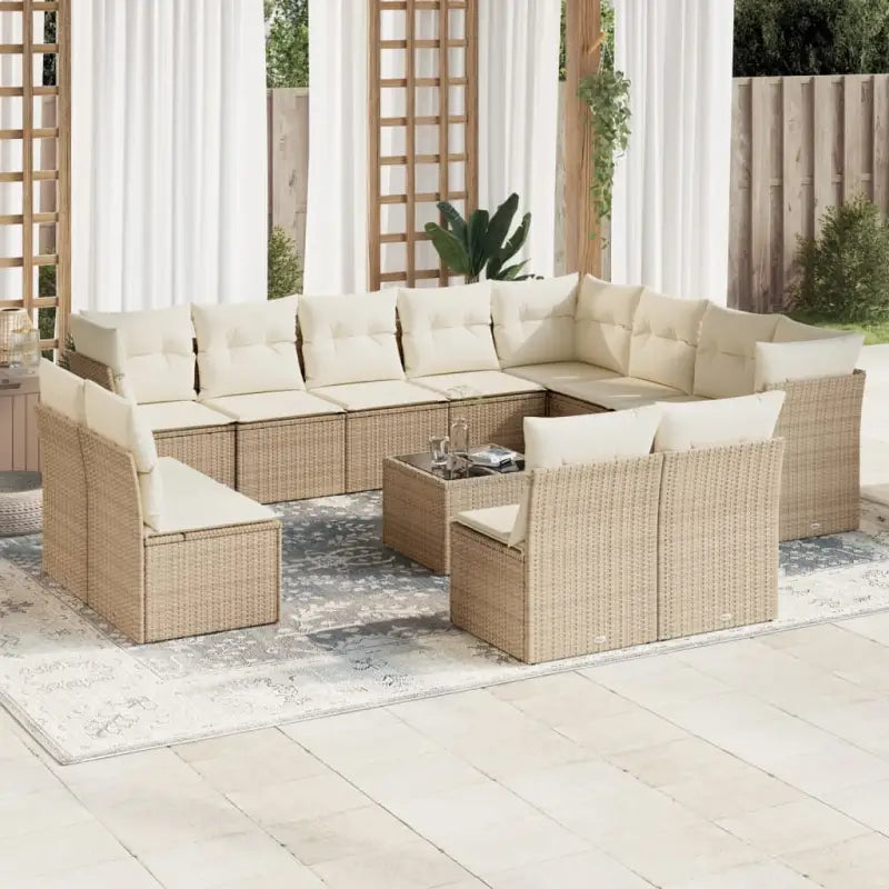 Gepoedercoat stalen tuinset met poly rattan en waterdichte tas - beige en crèmekleurig / Met tafel - Tuinsets