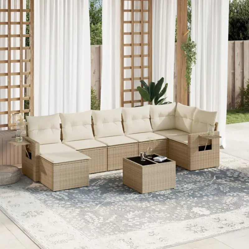 Gepolijst zandkleurige loungeset met waterdichte tas en stevige afmetingen - beige en crèmekleurig / Met tafel