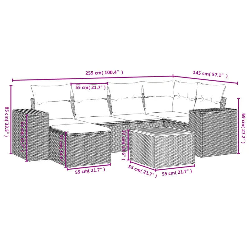 Gepolijste loungeset met beige materiaal en gepoedercoat staal afmetingen - Tuinsets