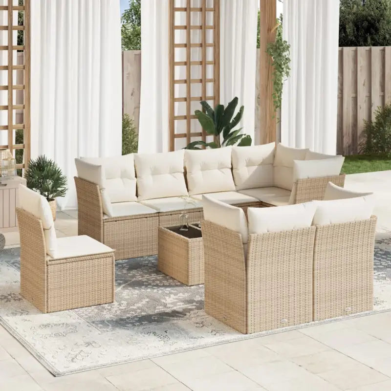 Gepolijste loungeset met poly rattan en beige materiaal voor buitengebruik - beige en crèmekleurig / Met tafel