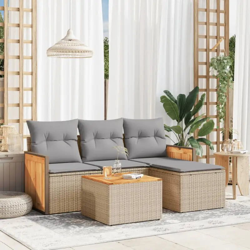 Gepolijste tuinset met beige materiaal en gepoedercoat staal afmetingen - Beige en grijs / Met tafel - Tuinsets