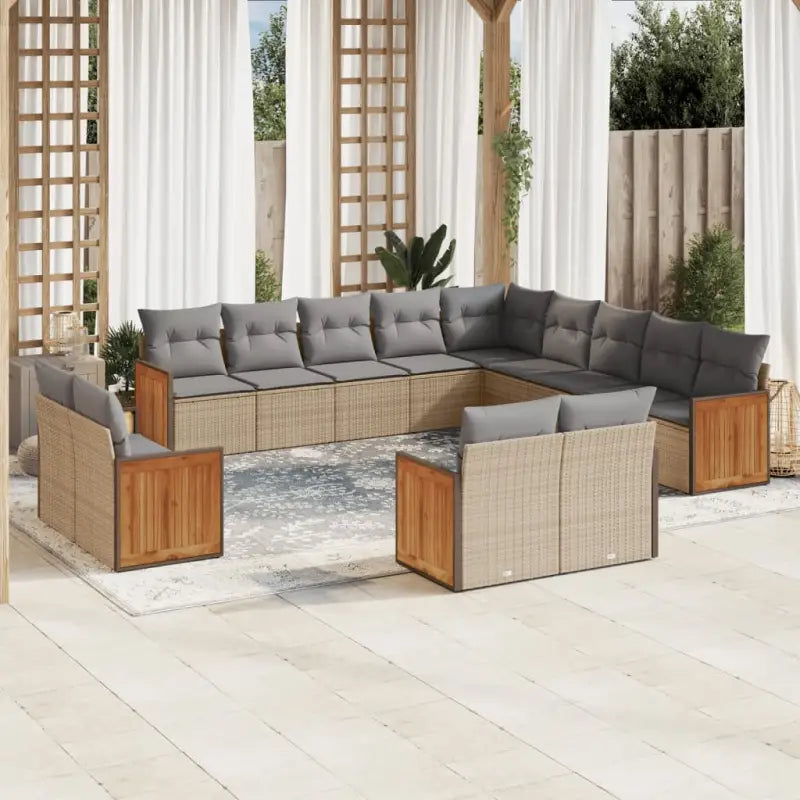 Gepubliceerd loungeset met beige materiaal en gepoedercoat staal - Beige en grijs / Zonder tafel - Tuinsets