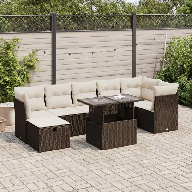 Gepubliceerd loungeset met beige materiaal en gepoedercoat staal afmetingen - Bruin en crème / met opbergruimte
