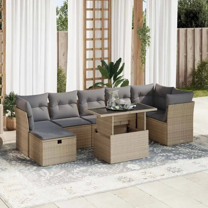 Gepubliceerd loungeset met beige materiaal en gepoedercoat staal afmetingen - Beige en grijs / met opbergruimte