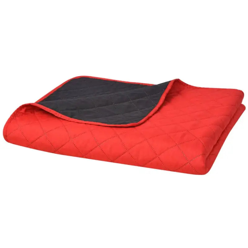 Gevatte bedsprei met dubbel kleur en gestikte ruiten - Rood en zwart / 230 x 260 cm / 1 - Dekbedden