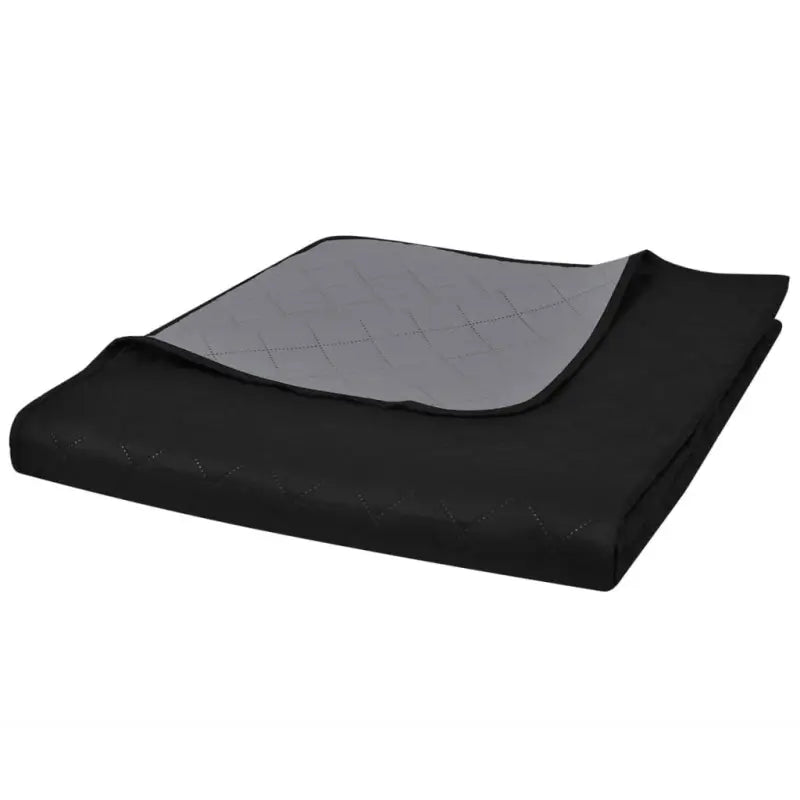 Gevatte bedsprei met dubbel kleur en gestikte ruiten - Zwart en grijs / 220 x 240 cm / 1 - Dekbedden