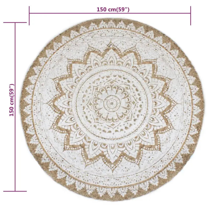 Gevlochten jute vloerkleed met prachtige mandala print en aantrekkelijke textuur - Vloerkleden