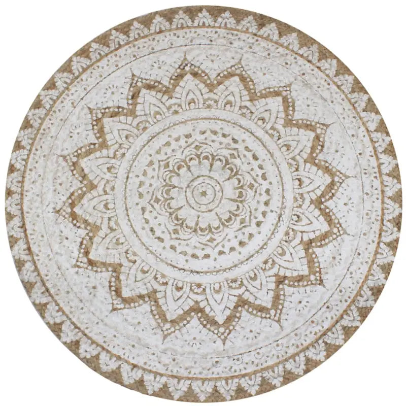 Gevlochten jute vloerkleed met prachtige mandala print en aantrekkelijke textuur - Vloerkleden