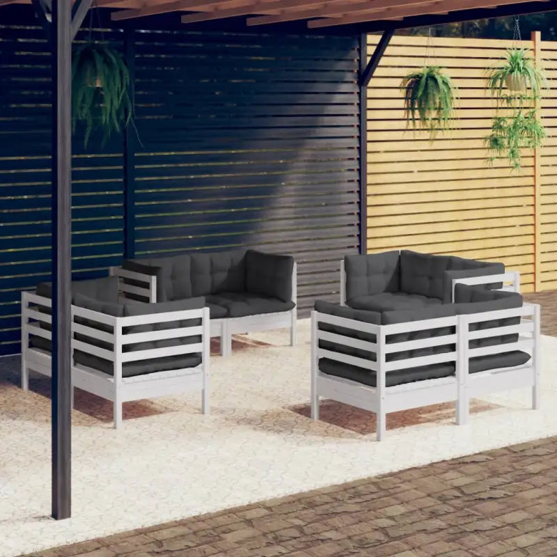 Gezellig tuinset van massief grenenhout met comfortabele rug en zijkussen - Wit - Tuinsets