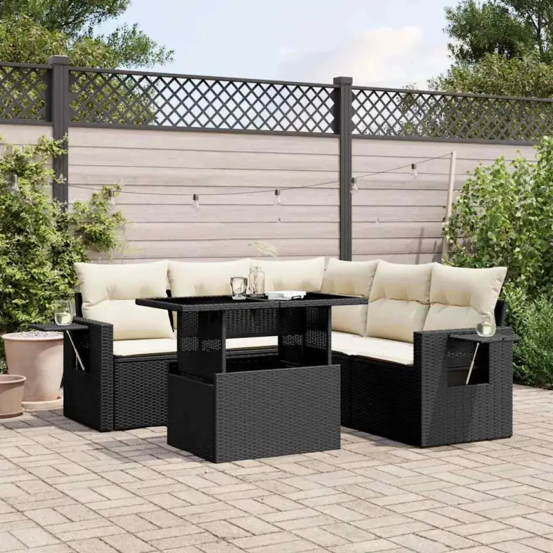 Gezellige tuinset van gepoedercoat staal in zwart materiaal voor buiten - Zwart en crème / Met tafel - Tuinsets