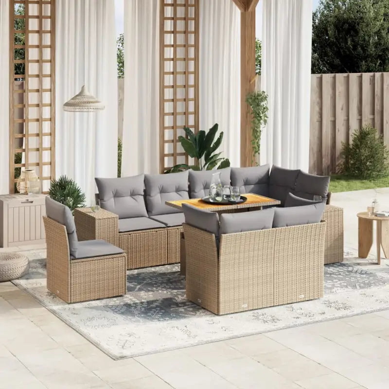 Grijs materiaal loungeset van gepoedercoat staal voor buitengebruik - beige en lichtgrijs / 3x midden + 5x hoek + Tafel