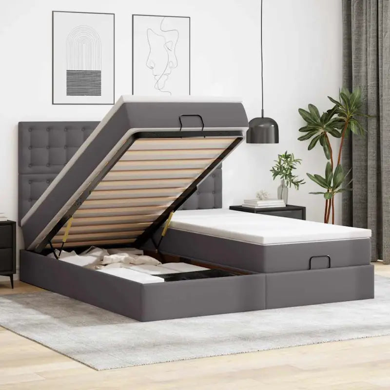 Grijs ottomaan bed met ruime opbergruimte en comfortabel matras - Grijs / 200 x 200 cm - Bedden & bedframes