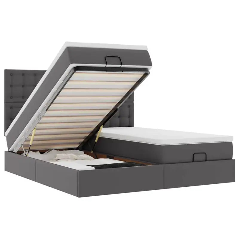 Grijs ottomaan bed met ruime opbergruimte en comfortabel matras - Bedden & bedframes