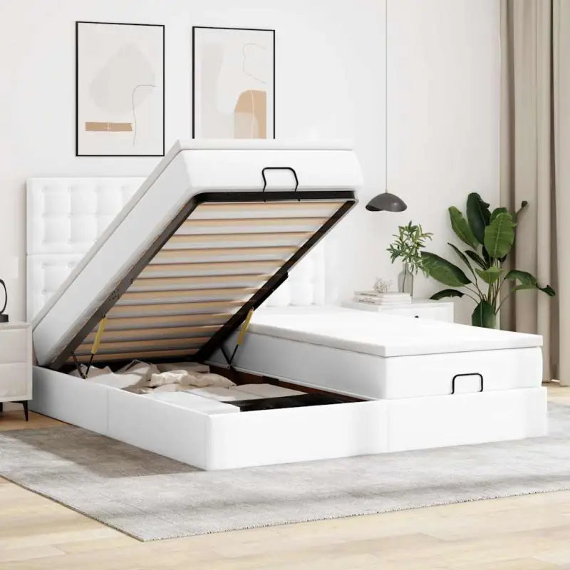 Grijs ottomaan bed met ruime opbergruimte en comfortabel matras - Wit / 200 x 200 cm - Bedden & bedframes