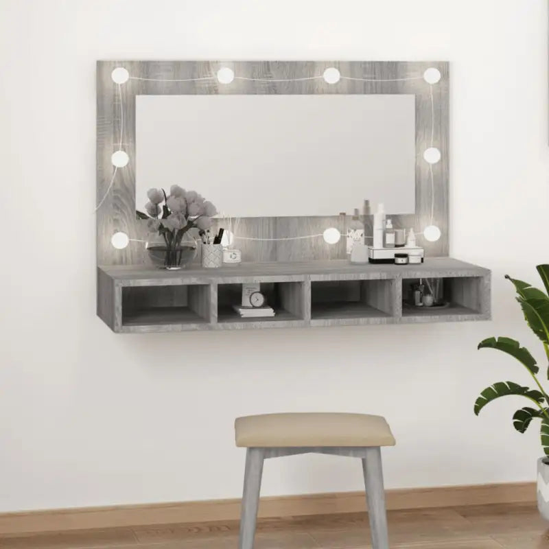 Grijs Sonoma badkamerkaptafel met LED-verlichting en spiegelkast - Badkamerkaptafels