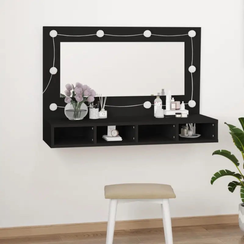 Grijs Sonoma badkamerkaptafel met LED-verlichting en spiegelkast - Zwart / 1 - Badkamerkaptafels