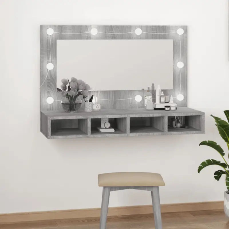 Grijs Sonoma badkamerkaptafel met LED-verlichting en spiegelkast - Badkamerkaptafels