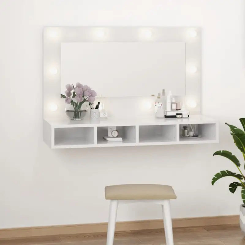 Grijs Sonoma badkamerkaptafel met LED-verlichting en spiegelkast - Hoogglans wit / 1 - Badkamerkaptafels
