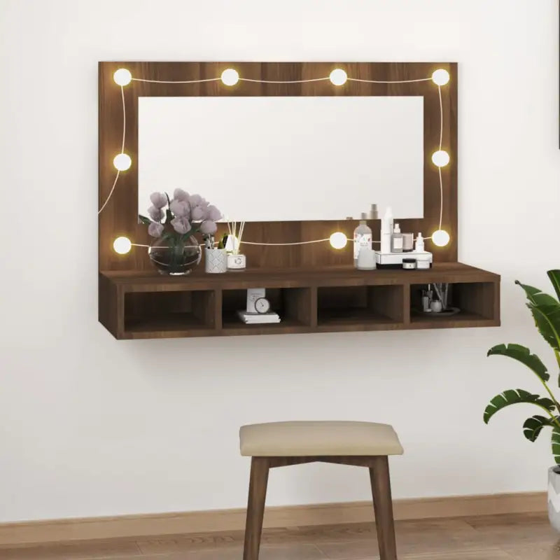 Grijs Sonoma badkamerkaptafel met LED-verlichting en spiegelkast - bruin eikenkleur / 1 - Badkamerkaptafels