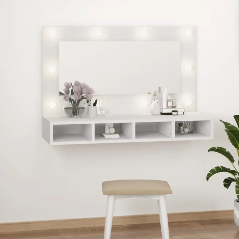Grijs Sonoma badkamerkaptafel met LED-verlichting en spiegelkast - Wit / 1 - Badkamerkaptafels