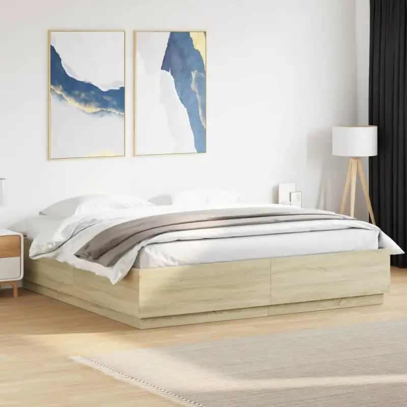 Grijs Sonoma bedframe van bewerkt hout voor een goede nachtrust - Sonoma eiken / 200 x 200 cm - Bedden & bedframes