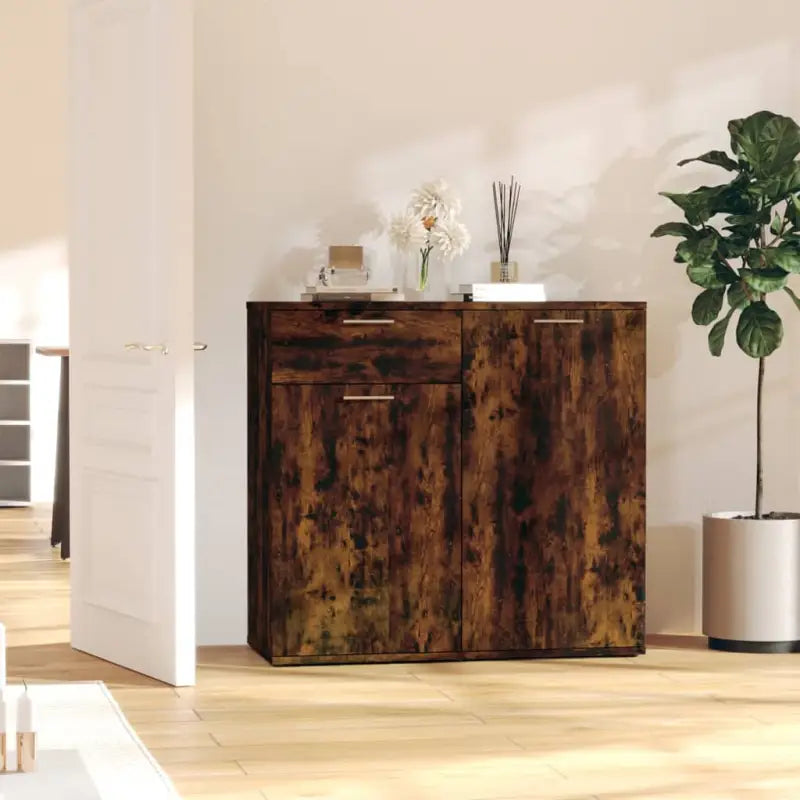 Grijs Sonoma dressoir in bewerkt hout met eenvoudig schoonmaakgemak - Gerookt eiken / 1 / 80 cm - Dressoirs &