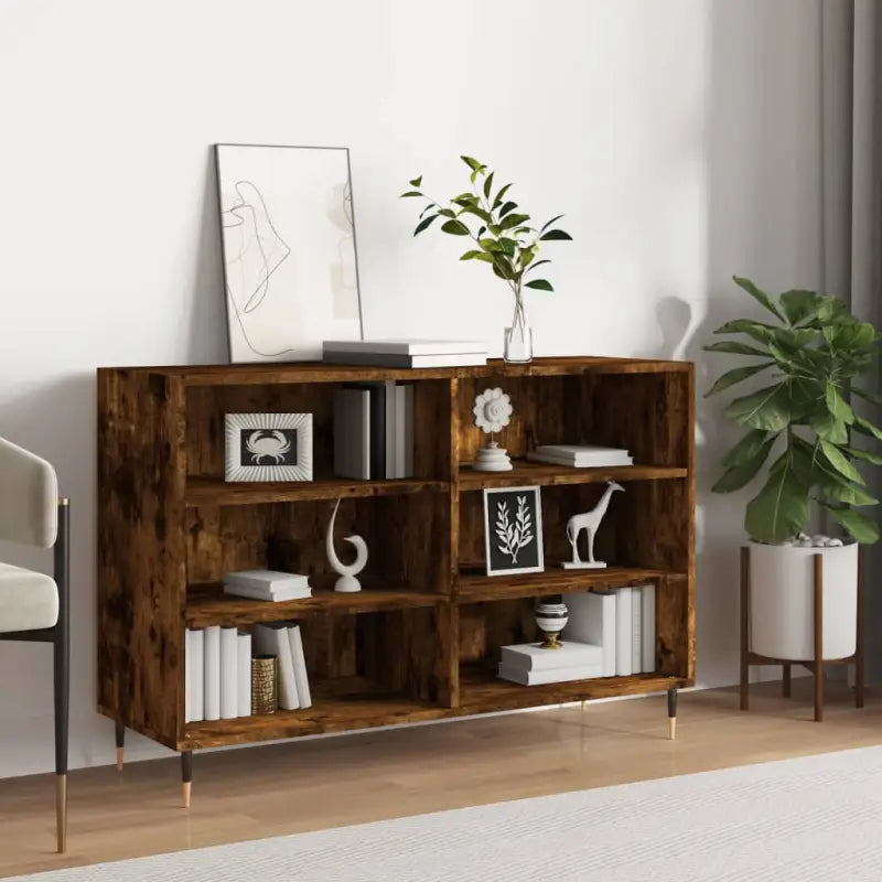 Grijs Sonoma dressoir met bewerkt hout en ijzeren poten - Gerookt eiken / 1 - Dressoirs & buffetkasten