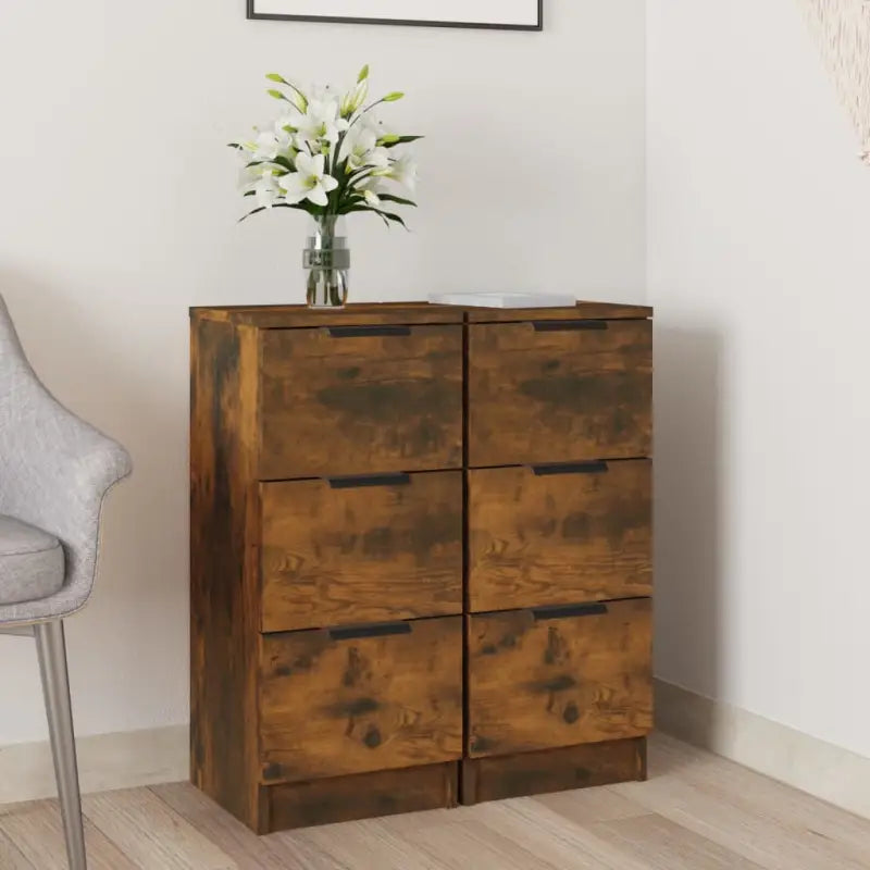 Grijs Sonoma dressoir van bewerkt hout met eenvoudig ontwerp - Gerookt eiken / 2 - Dressoirs & buffetkasten