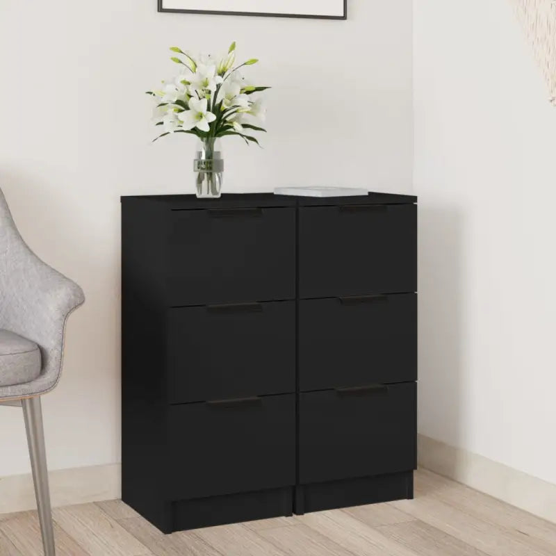 Grijs Sonoma dressoir van bewerkt hout met eenvoudig ontwerp - Zwart / 2 - Dressoirs & buffetkasten