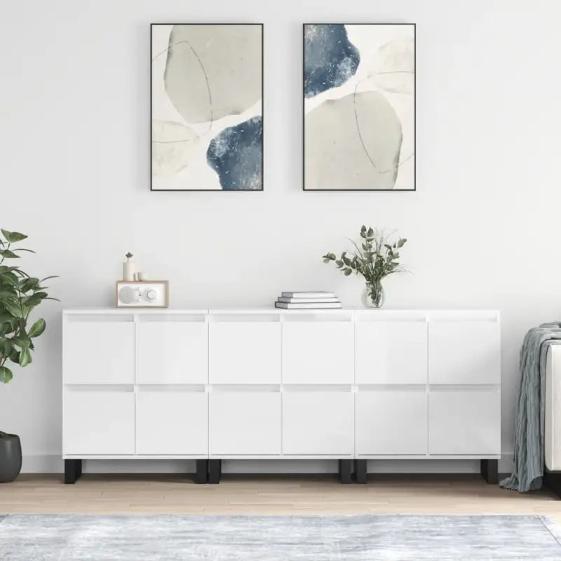 Grijs Sonoma Dressoir van bewerkt hout met tijdloze uitstraling - Hoogglans wit / 3 - Dressoirs & buffetkasten