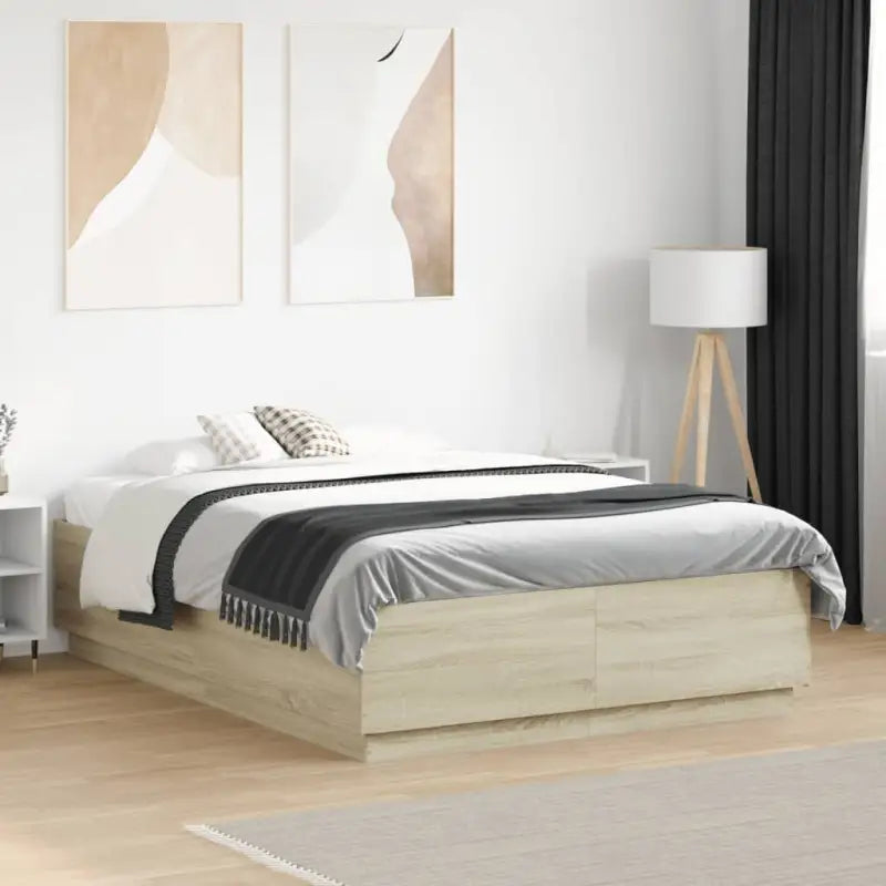 Grijs Sonoma Eiken Bedframe met RGB LED Verlichting - Sonoma eiken / 120 x 190 cm - Bedden & bedframes