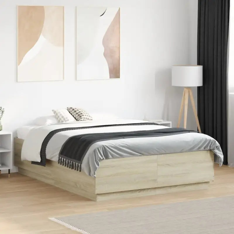 Grijs Sonoma Eiken Bedframe met RGB LED Verlichting - Sonoma eiken / 140 x 190 cm - Bedden & bedframes