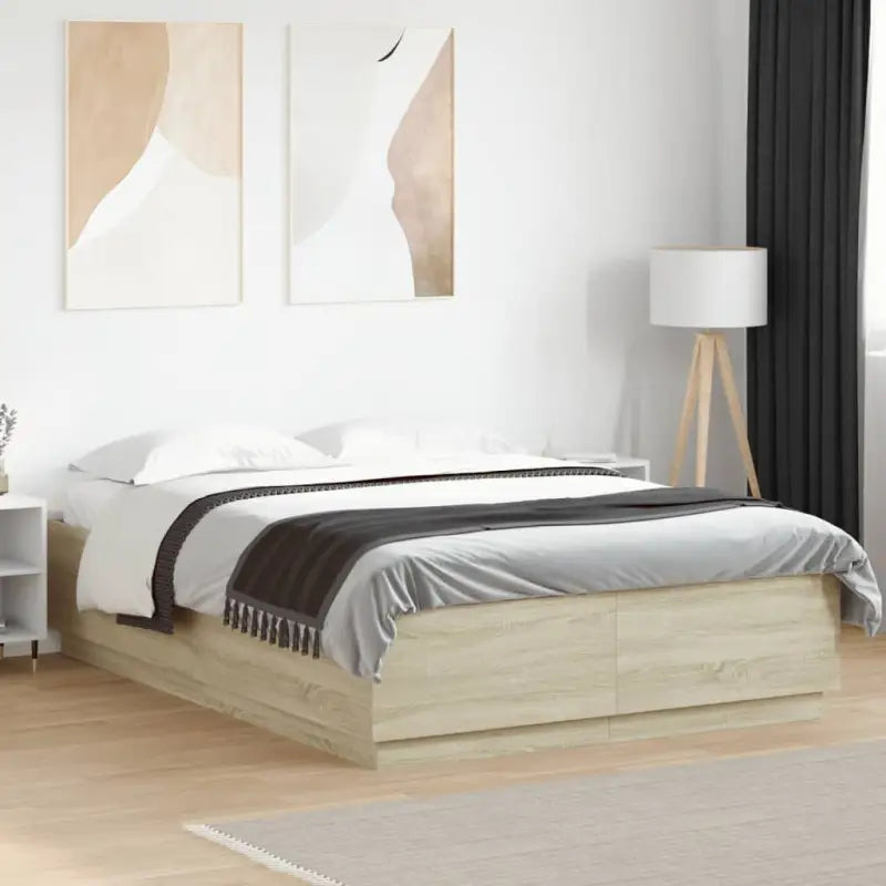 Grijs Sonoma Eiken Bedframe met RGB LED Verlichting - Sonoma eiken / 140 x 200 cm - Bedden & bedframes