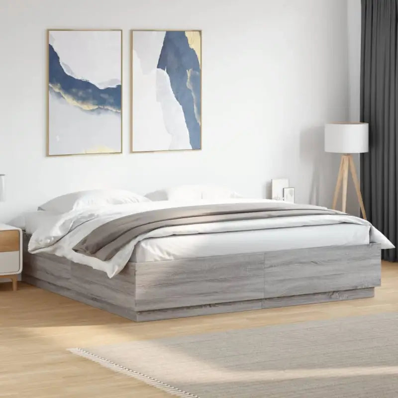 Grijs Sonoma Eiken Bedframe met RGB LED Verlichting - Bedden & bedframes