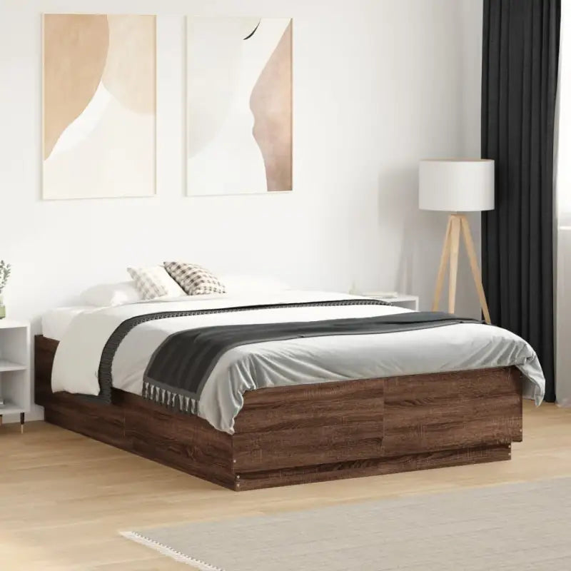 Grijs Sonoma Eiken Bedframe met RGB LED Verlichting - bruin eikenkleur / 140 x 190 cm - Bedden & bedframes
