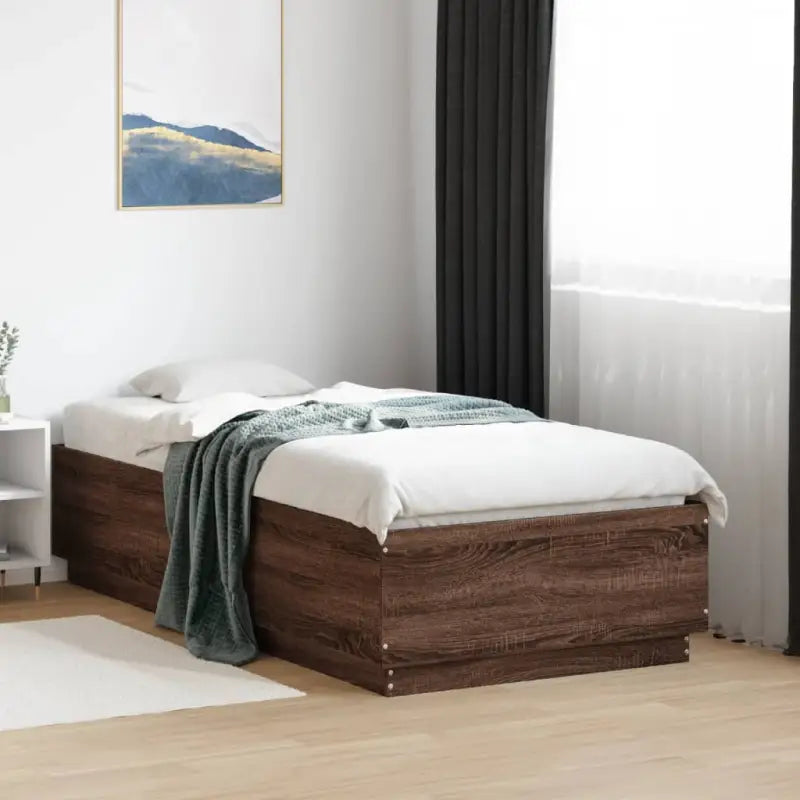 Grijs Sonoma Eiken Bedframe met RGB LED Verlichting - bruin eikenkleur / 90 x 190 cm - Bedden & bedframes