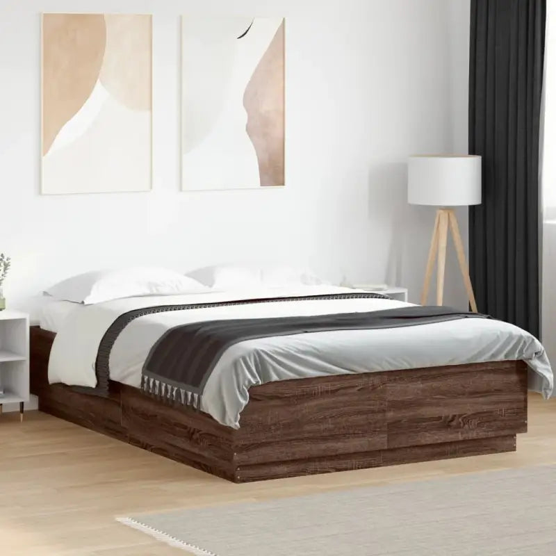 Grijs Sonoma Eiken Bedframe met RGB LED Verlichting - bruin eikenkleur / 140 x 200 cm - Bedden & bedframes
