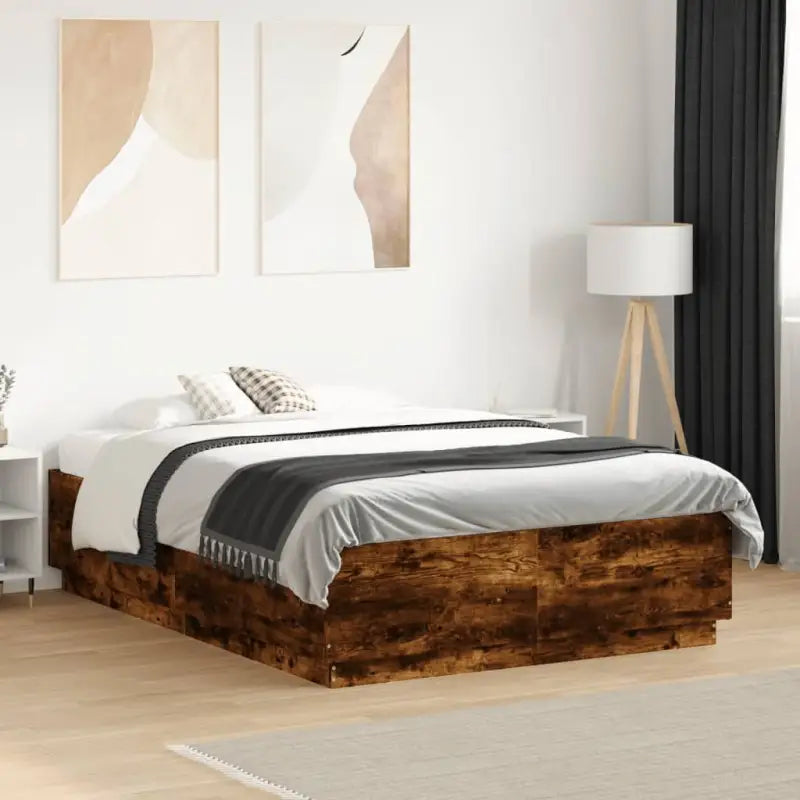 Grijs Sonoma Eiken Bedframe met RGB LED Verlichting - Gerookt eiken / 140 x 190 cm - Bedden & bedframes