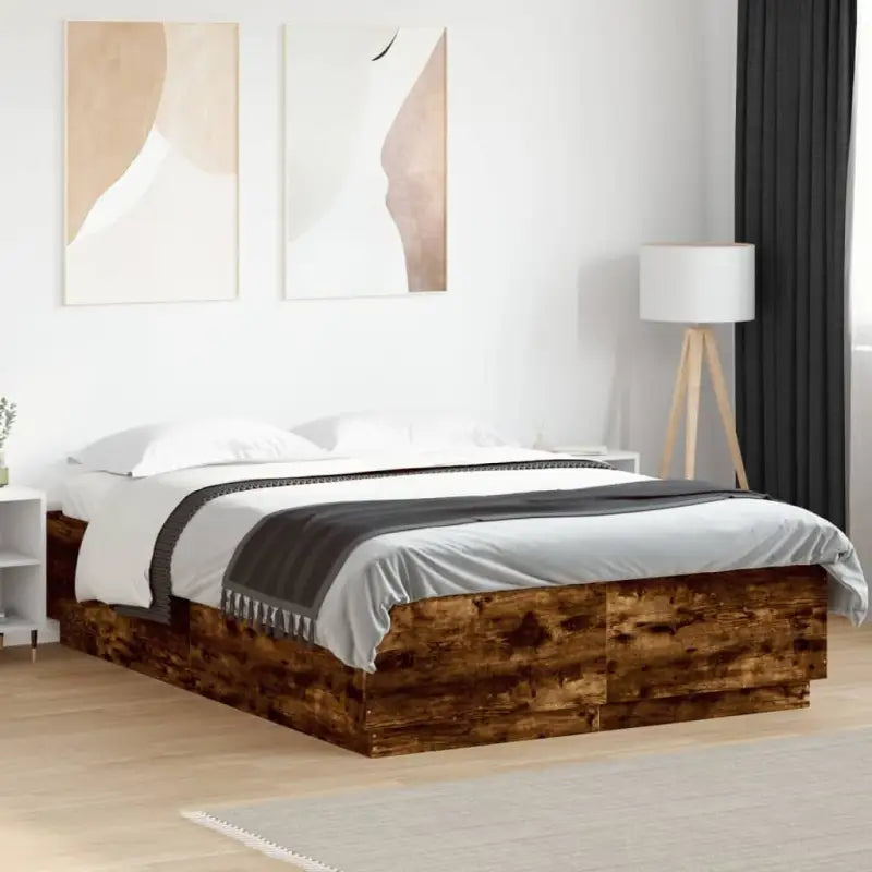 Grijs Sonoma Eiken Bedframe met RGB LED Verlichting - Gerookt eiken / 150 x 200 cm - Bedden & bedframes