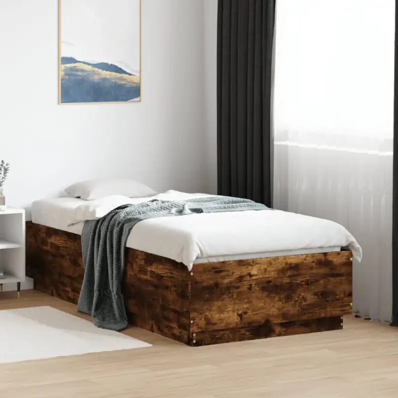 Grijs Sonoma Eiken Bedframe met RGB LED Verlichting - Gerookt eiken / 90 x 190 cm - Bedden & bedframes