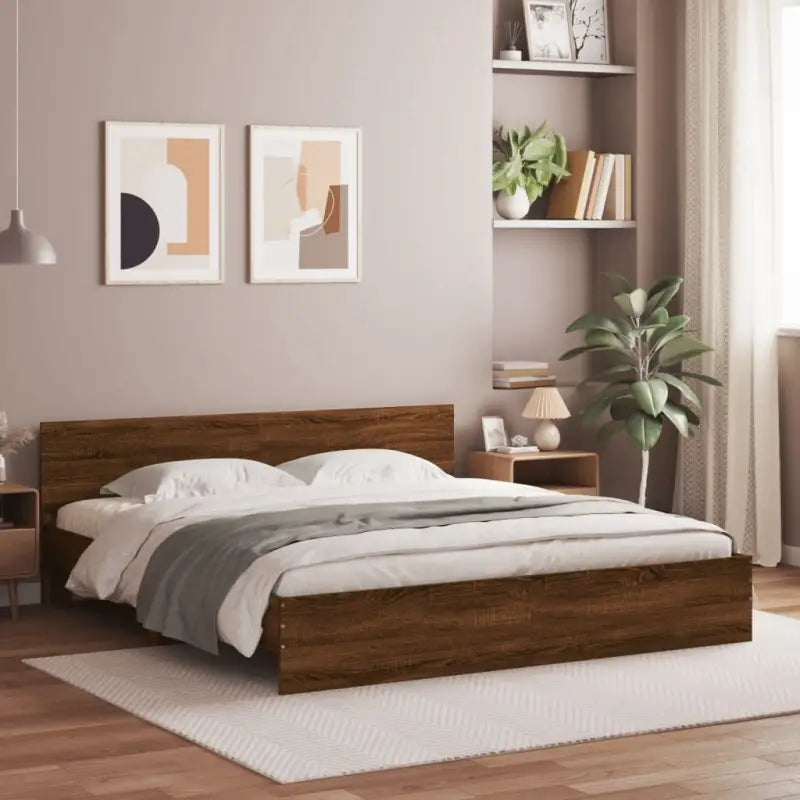 Grijs Sonoma Eiken Bedframe met RGB LED-verlichting voor Slaapkamer - bruin eikenkleur / 180 x 200 cm - Bedden &